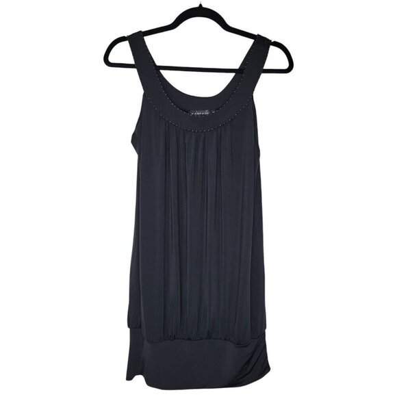 Vintage 90s Y2k Rampage Top Womens M Black Beaded Flowy Sleeveless Silky Feel - Picture 1 of 6
